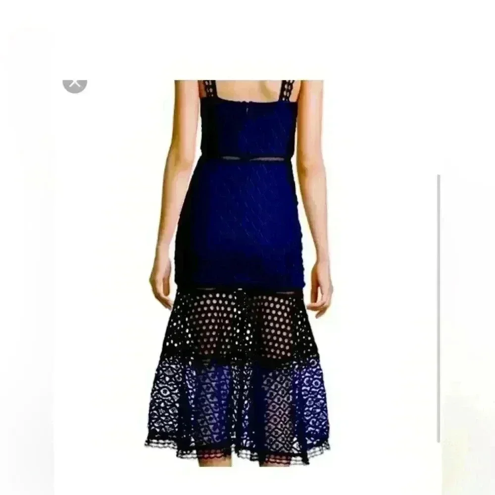 Alexis Erin Bicolor Crochet & Lace Midi Dress in Black & Navy - Picture 1 of 13